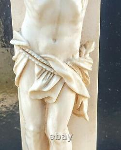 Grand Crucifix Christ Os De Dieppe Sculpte Epoque Xixeme Haut. 38.5cm Religieux