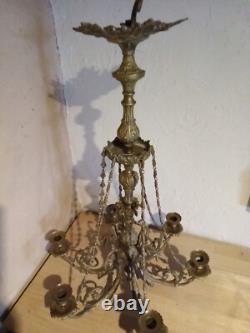 Grand Lustre en Bronze doré Style Louis XVI époque fin XIX ème 6 branches