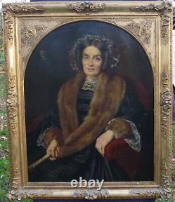 Grand Portrait de Femme Epoque Charles X Huile/Toile fin XIXème siècle