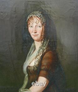 Grand Portrait de Femme Epoque Ier Empire Huile/Toile début XIXème siècle