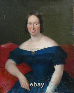 Grand Portrait de Femme Epoque Louis Philippe Ecole Française XIXème siècle HST