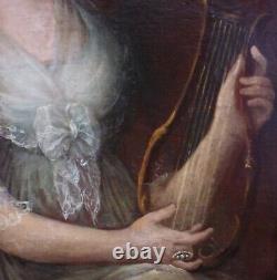 Grand Portrait de Femme à la Lyre Epoque Ier Empire Huile/Toile du XIXème siècle