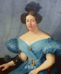 Grand Portrait de Femme d'Epoque Charles X Huile/Toile du XIXème siècle