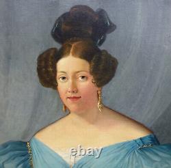 Grand Portrait de Femme d'Epoque Charles X Huile/Toile du XIXème siècle