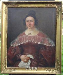 Grand Portrait de Femme d'Epoque Louis Philippe H/T du XIXème siècle Signée