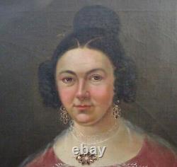 Grand Portrait de Femme d'Epoque Louis Philippe H/T du XIXème siècle Signée
