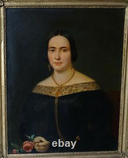Grand Portrait de Femme d'Epoque Louis Philippe HST du XIXème siècle
