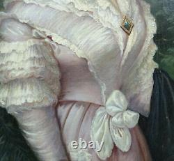Grand Portrait de Femme d'Epoque Louis Philippe Huile sur Toile XIXème siècle