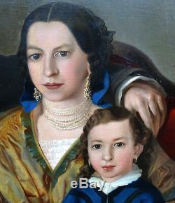 Grand Portrait de famille Epoque Napoléon III HsT XIXème siècle (130-97 cm)