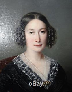 Grand Portrait de femme Epoque Louis Philippe Ecole française XIXème siècle HST