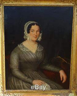 Grand Portrait de femme Epoque Louis XVIII HST XIXème siècle Ecole Française