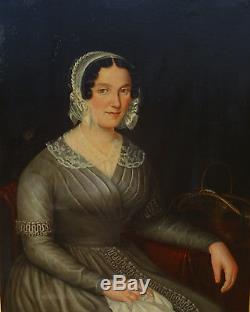 Grand Portrait de femme Epoque Louis XVIII HST XIXème siècle Ecole Française
