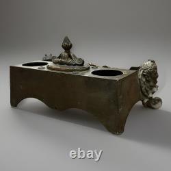Grand encrier en bronze Patiné Epoque Restauration Inkwell