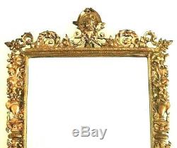 Grand miroir ancien avec cadre en bronze style Renaissance d'époque fin XIX ème