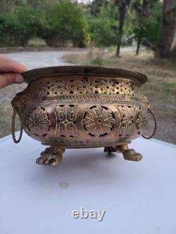Grande Jardinière En Laiton Repoussé Et Ajourée Style Louis XIV, D'époque XIXeme