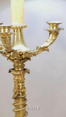 Grande Lampe Candélabre En Bronze Doré d'époque Restauration, Début XIX ème