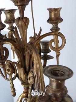 Grande Lampe Chandelier Au Putto En Bronze Doré, époque Napoléon III, XIX ème
