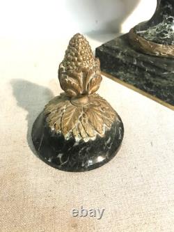 Grande cassolette en marbre vert et bronze doré époque XIXème siècle