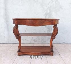 Grande console époque Napoléon III en noyer et ronce de noyer