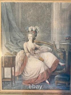 Gravures anciennes, époque XIXème, réhaussées polychrome. L'ensemble de 5