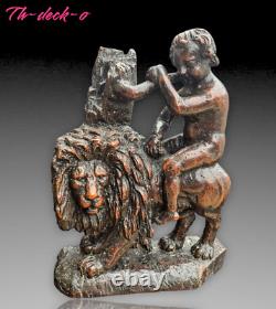 Groupe Statue Lion Bois Sculpté Haute Époque Renaissance Xvieme Flandres Ou Nord