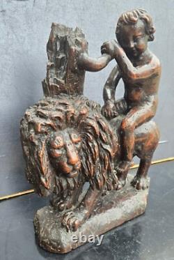 Groupe Statue Lion Bois Sculpté Haute Époque Renaissance Xvieme Flandres Ou Nord