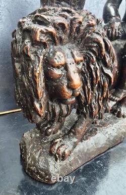 Groupe Statue Lion Bois Sculpté Haute Époque Renaissance Xvieme Flandres Ou Nord