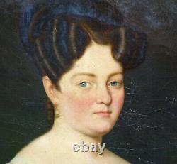 Hippolyte Bruyères Portrait de Femme Epoque Charles Huile/Toile du XIXème