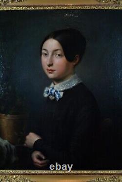 Huile Sur Toile Portrait De Jeune Femme Époque Xixème Cadre Doré Napoleon III