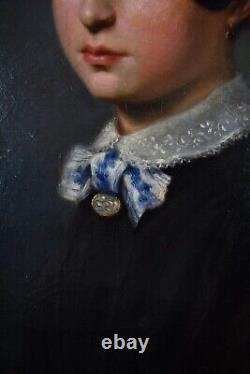 Huile Sur Toile Portrait De Jeune Femme Époque Xixème Cadre Doré Napoleon III