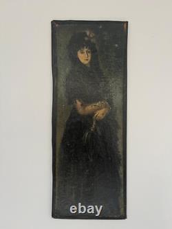 Huile sur toile marouflé sur carton dans le style de Goya époque XIXème 24,3x9,2