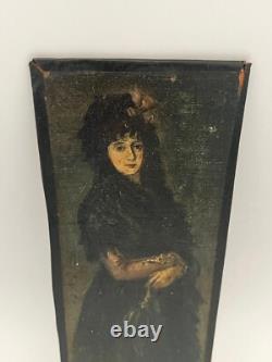 Huile sur toile marouflé sur carton dans le style de Goya époque XIXème 24,3x9,2