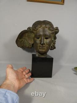 Hypnos, Dieu du sommeil, tête en bronze et base en marbre, époque XIX ème