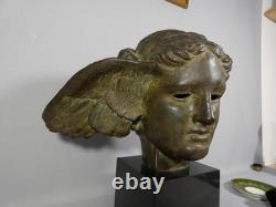 Hypnos, Dieu du sommeil, tête en bronze et base en marbre, époque XIX ème