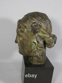 Hypnos, Dieu du sommeil, tête en bronze et base en marbre, époque XIX ème