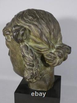 Hypnos, Dieu du sommeil, tête en bronze et base en marbre, époque XIX ème