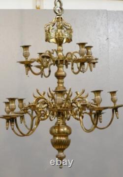 Important Lustre De Style Louis XIII à Couronne à 12 Feux, Bronze, époque XIX èm