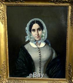 J-B Bonjour Portrait de Femme Epoque Louis Philippe HST du XIXème siècle