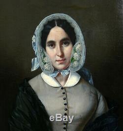 J-B Bonjour Portrait de Femme Epoque Louis Philippe HST du XIXème siècle