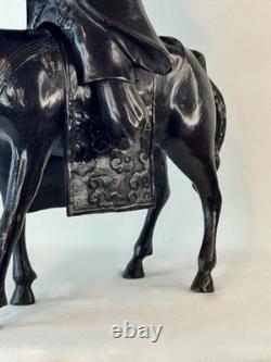 JAPON STATUE EN BRONZE ÉPOQUE FIN XIXème ÈRE MEIJI LE SAGE TOBA SUR SA MULE