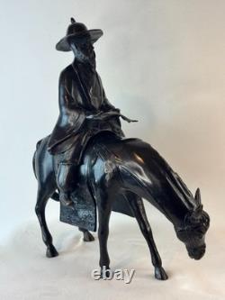 JAPON STATUE EN BRONZE ÉPOQUE FIN XIXème ÈRE MEIJI LE SAGE TOBA SUR SA MULE