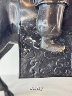 JAPON STATUE EN BRONZE ÉPOQUE FIN XIXème ÈRE MEIJI LE SAGE TOBA SUR SA MULE