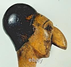 JUDAICA ANCIENNE CANNE BOIS SCULPTÉ CARICATURE ANTI-SÉMITE ÉPOQUE DREYFUS XIXème