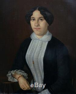L. G. Moreau Portrait de Femme HST époque Louis Philippe XIXème siècle