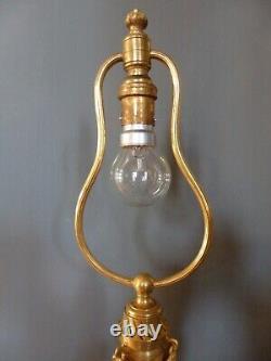 LAMPE ANCIENNE XIXe BRONZE SIGNEE CH. BLANC PARIS TRIPODE DAUPHINS DORURE EPOQUE