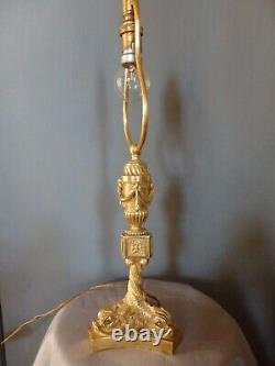 LAMPE ANCIENNE XIXe BRONZE SIGNEE CH. BLANC PARIS TRIPODE DAUPHINS DORURE EPOQUE