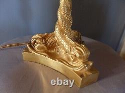 LAMPE ANCIENNE XIXe BRONZE SIGNEE CH. BLANC PARIS TRIPODE DAUPHINS DORURE EPOQUE