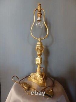 LAMPE ANCIENNE XIXe BRONZE SIGNEE CH. BLANC PARIS TRIPODE DAUPHINS DORURE EPOQUE