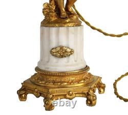LAMPE CHERUBIN A LA COLOMBE Bronze Doré et Marbre Epoque 1er Empire XIXème