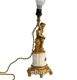 LAMPE CHERUBIN A LA COLOMBE Bronze Doré et Marbre Epoque 1er Empire XIXème